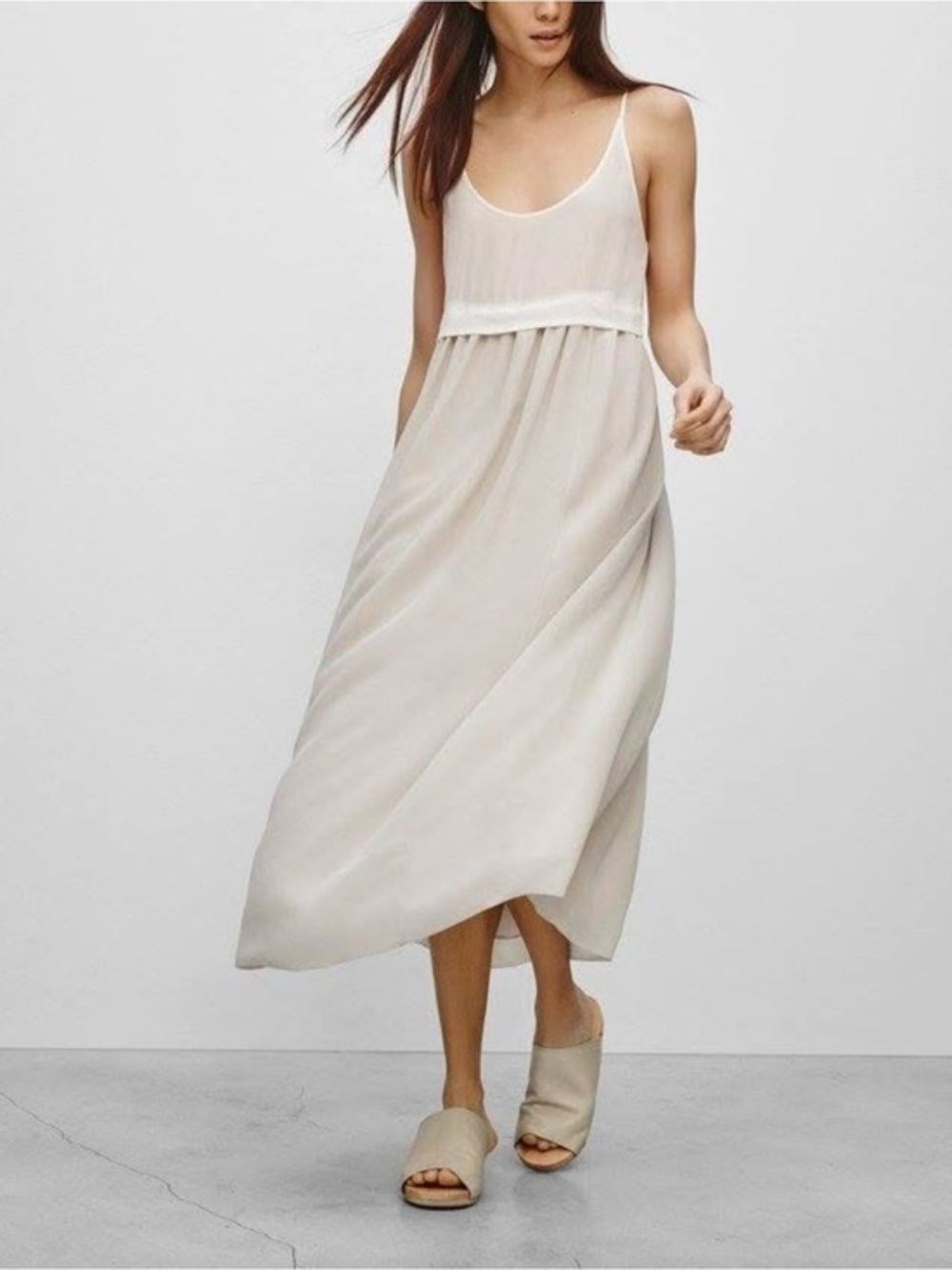 Wilfred silk minimalist Cream and gray Maxi Slip Dress large
